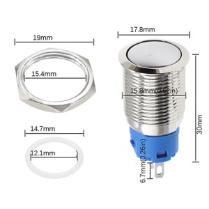 Металлическая кнопка с фиксацией 16мм