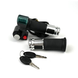 Ручка газа с вольтметром, кнопкой, замком зажигания (кабель 2м) Серебряная