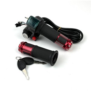 Ручка газа с вольтметром, кнопкой, замком зажигания (кабель 2м) Красная